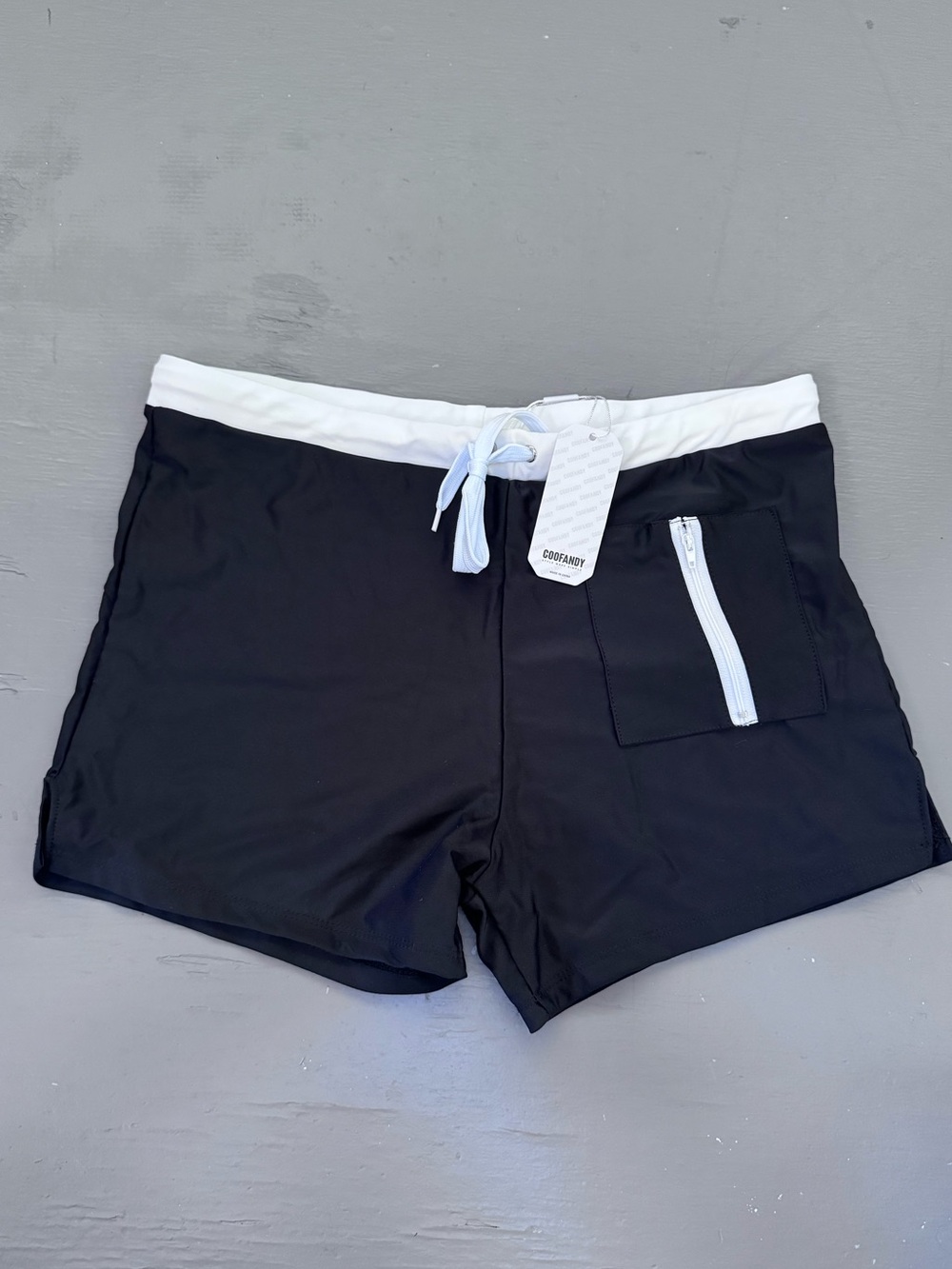 Men's Black Swim Trunks with White Waistband by Coudandy